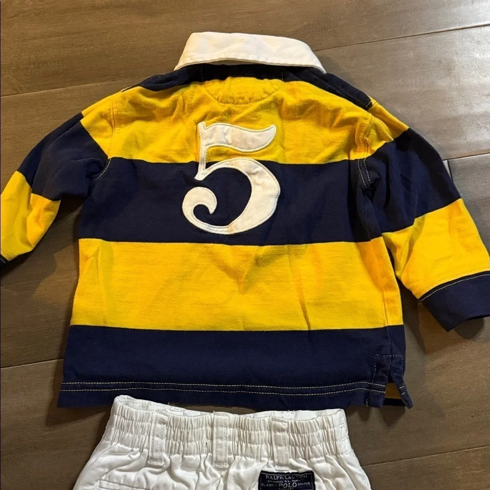 Polo Ralph Lauren Rugby Shirt & White Chinos SZ 12 months